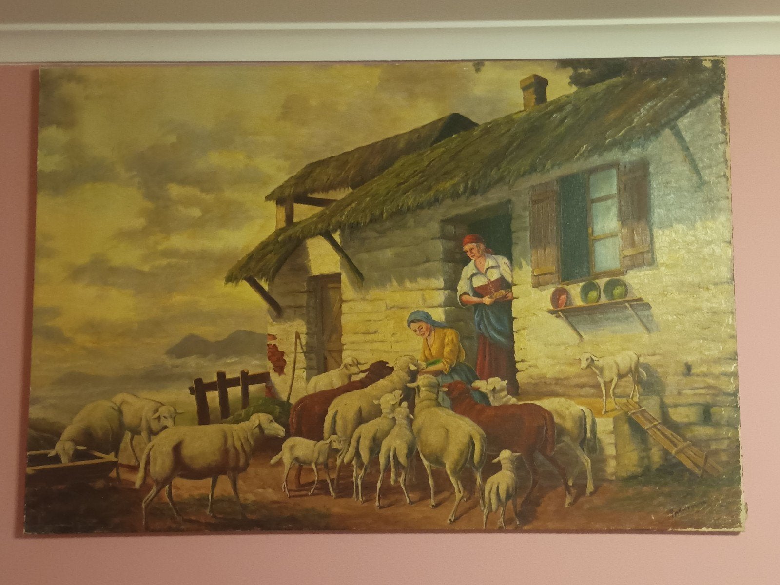 Prachtig Antiek Olieverfschilderij – Vlaamse Plattelandsscho, Ophalen of Verzenden