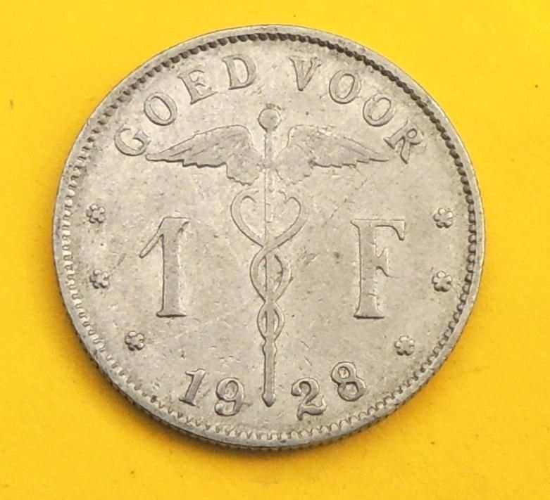 1928 Goed voor 1 frank, Verzenden, Metaal, Losse munt