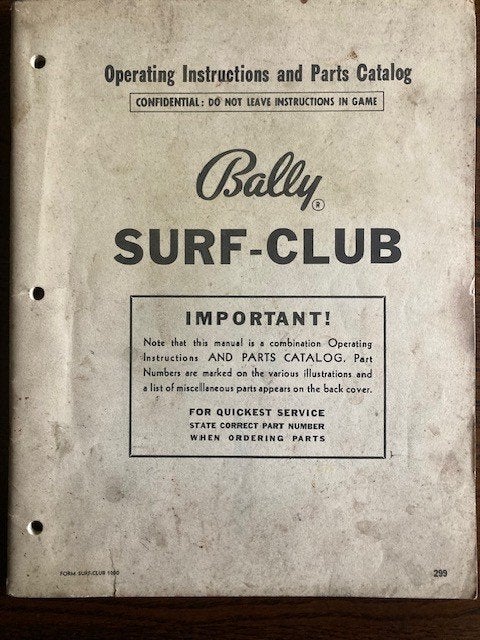 BALLY BINGO SURF-CLUB Operating Instructi0ns, Ophalen of Verzenden