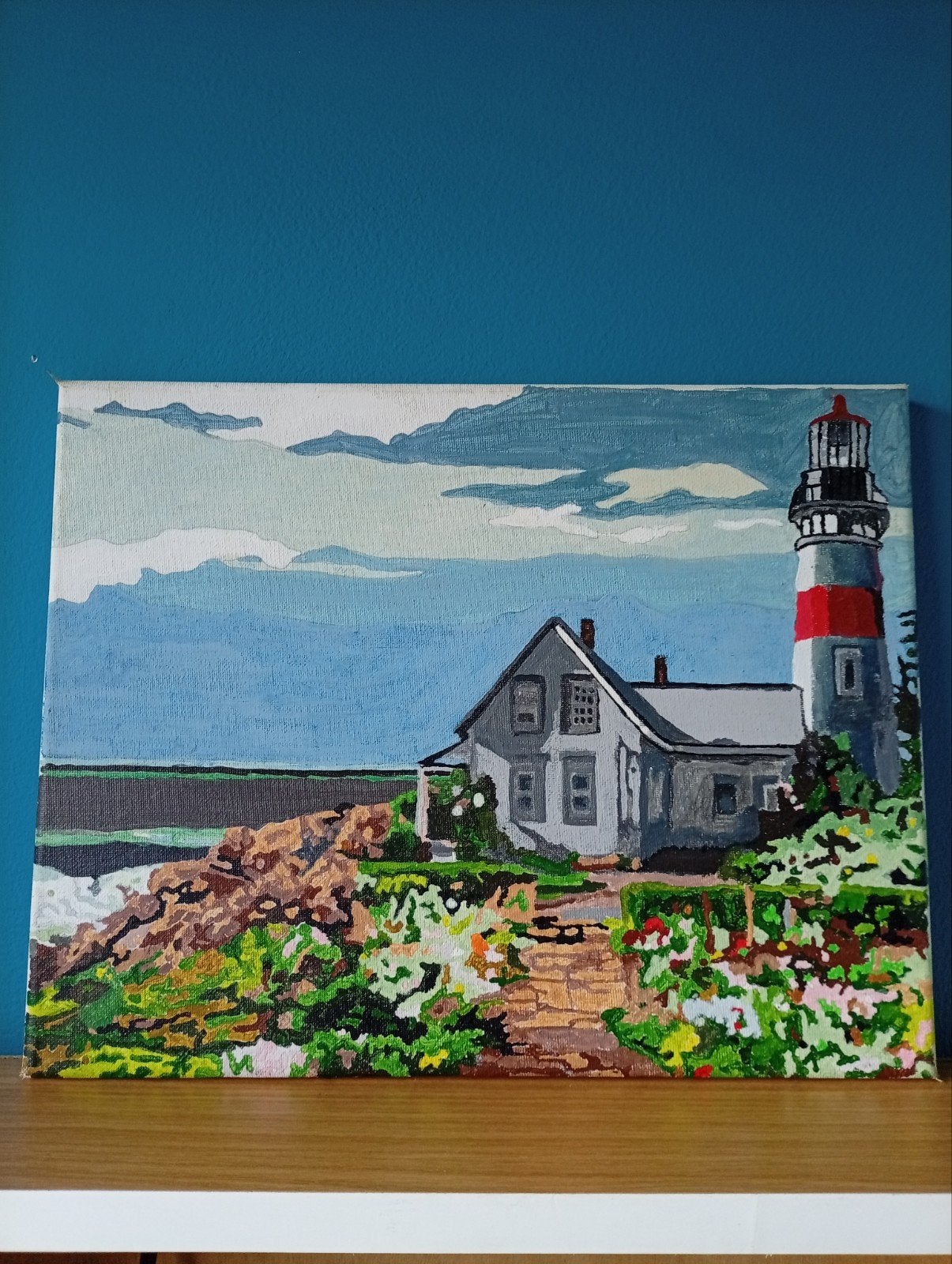 tableau phare en bord de mer (fait main), Antiquités & Art, Art | Peinture | Moderne, Enlèvement, Bois, Peinture acrylique