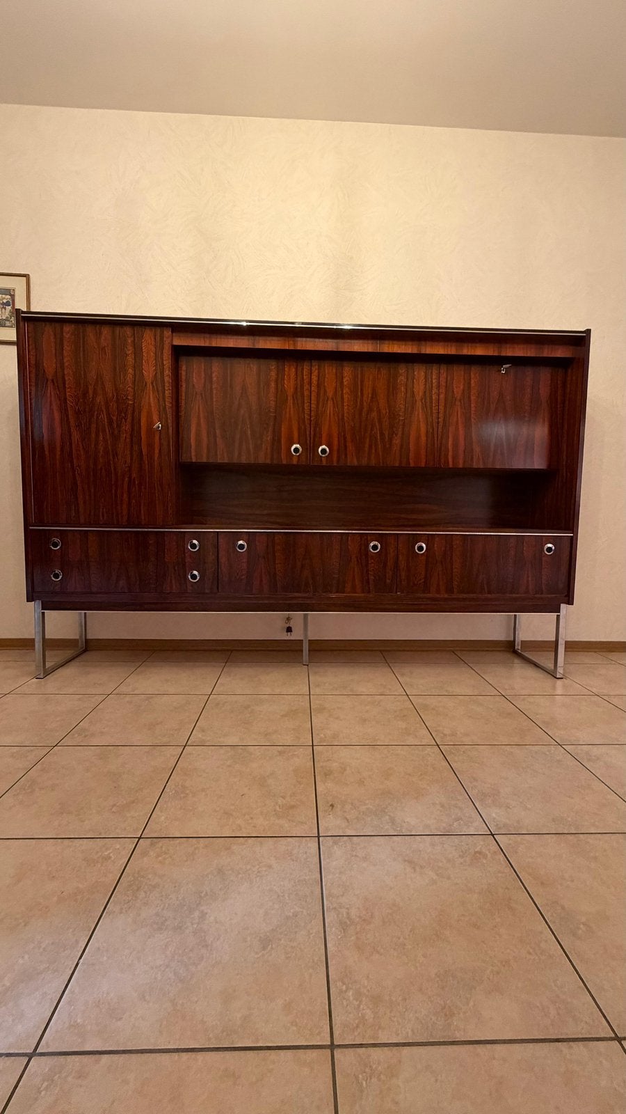 Vintage design dressoir / wandkast in palissanderlook 240 cm, Ophalen, Zo goed als nieuw
