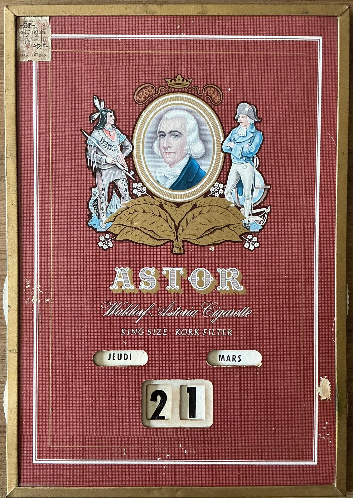 Ancienne publicité/calendrier ASTOR CIGARETTES 1959, Enlèvement ou Envoi, Utilisé, Panneau publicitaire