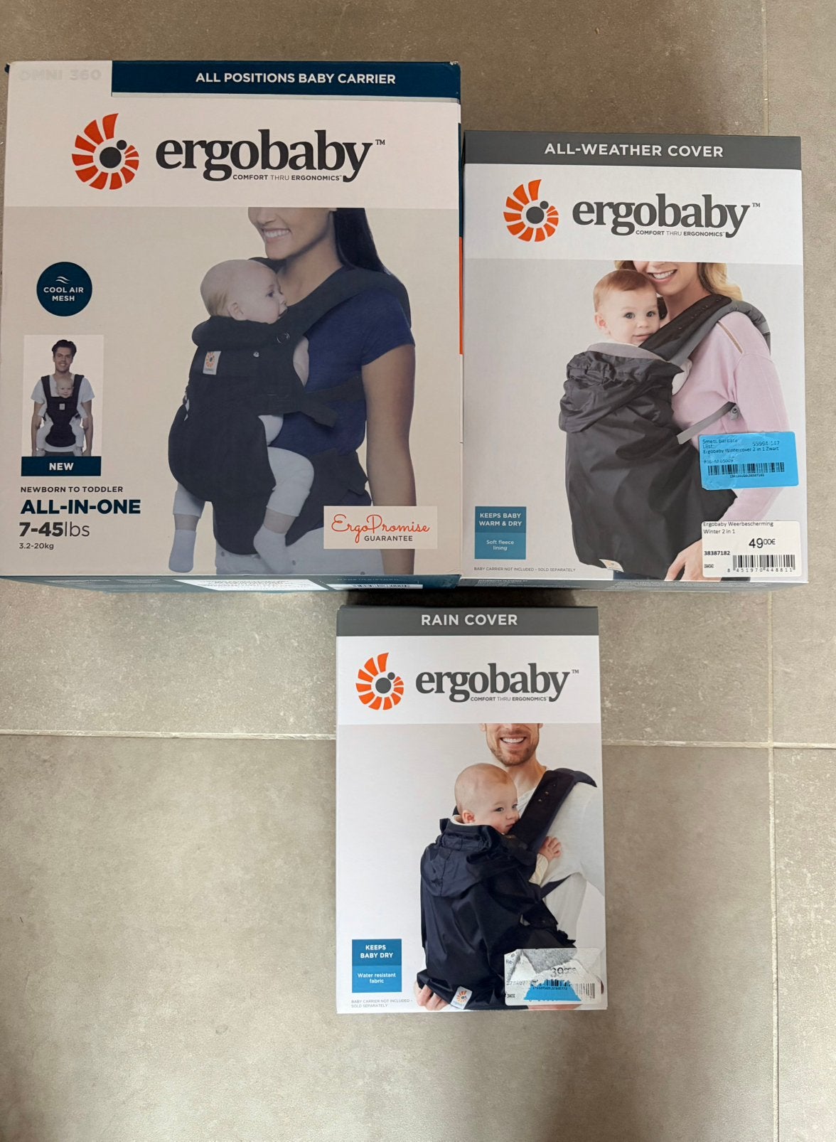 Ergobaby pakket met nieuwe raincover& all weather cover, Kinderen en Baby's, Babydragers en Draagdoeken, Ophalen, Draagzak