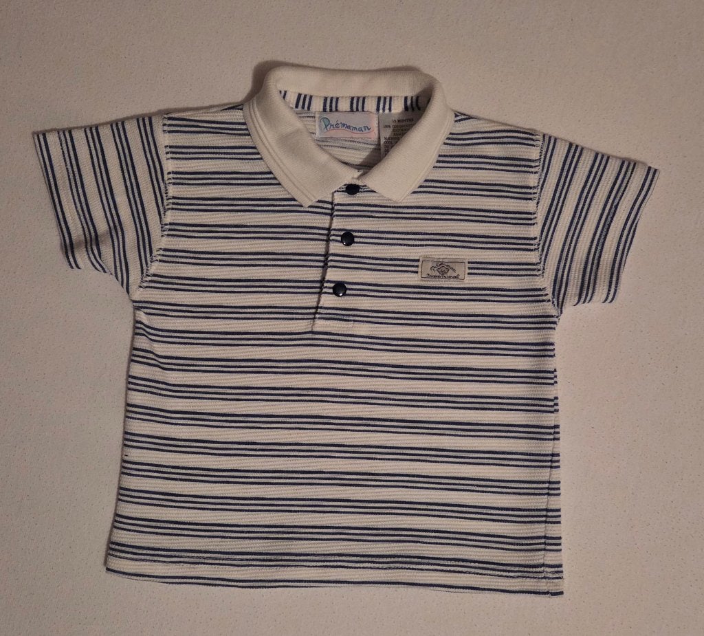 Ecru/ jeansblauw gestreepte polo, maat 80    NIEUW, Kinderen en Baby's, Ophalen of Verzenden, Nieuw