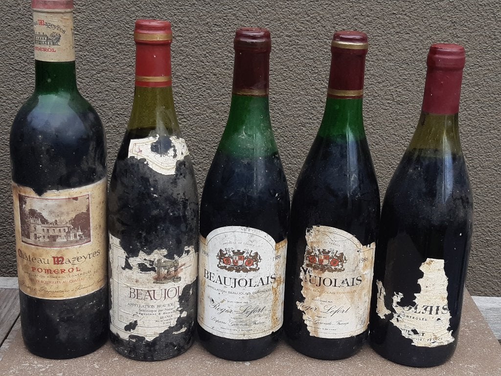 5 flessen rode wijn Beaujolais .1986, Ophalen of Verzenden, Rode wijn