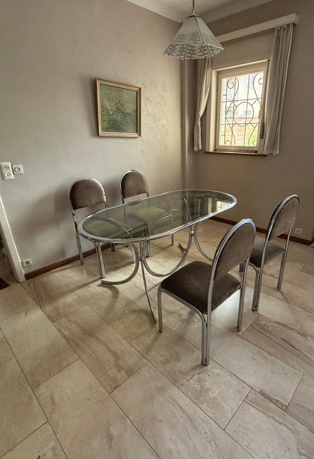 Superbe table à manger+chaises Vintage en chrome&verre fumé, Enlèvement, Comme neuf