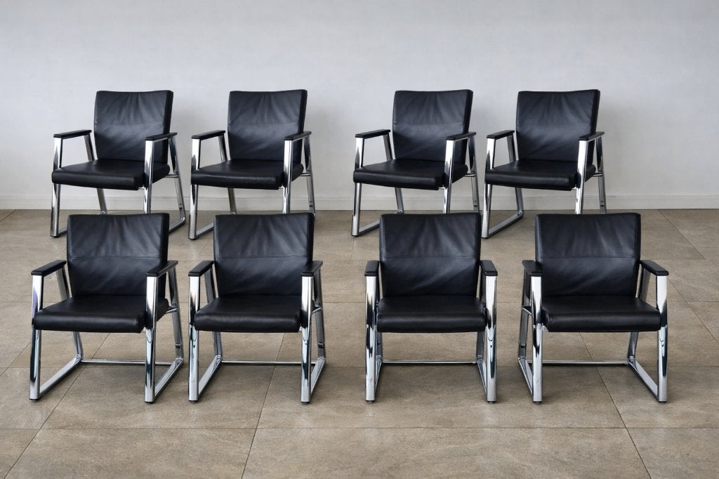 8 chaises design Sedus cuir bleu nuit, Comme neuf, Enlèvement, Cinq, Six Chaises ou plus, Bleu