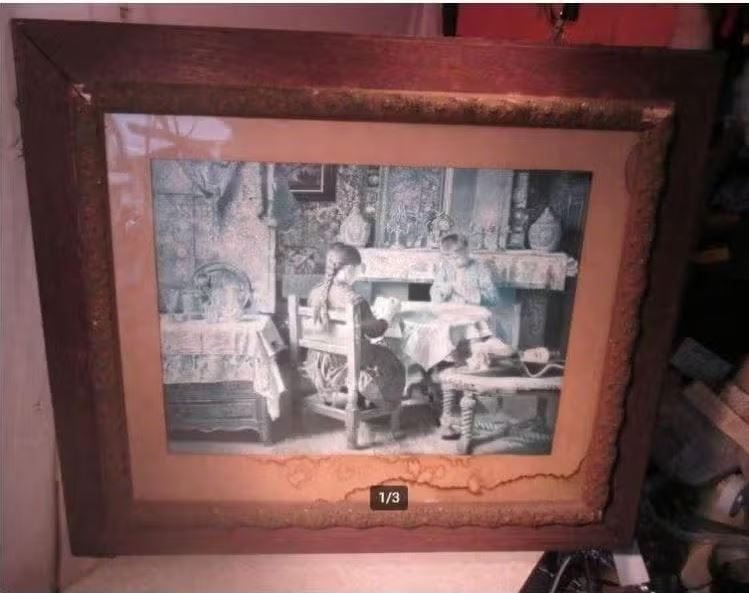 Cadre photo ancien en bois - 84x73/66x55, Enlèvement ou Envoi, Utilisé, Avec verre, Bois