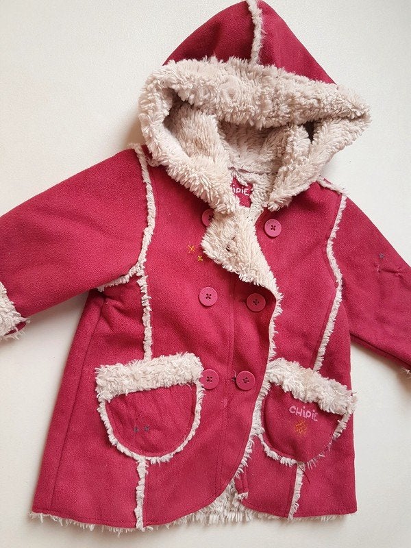 CHIPIE - Manteau aspect velours rose fourrure - T.12 mois, Gebruikt, Meisje, Ophalen of Verzenden, Jasje