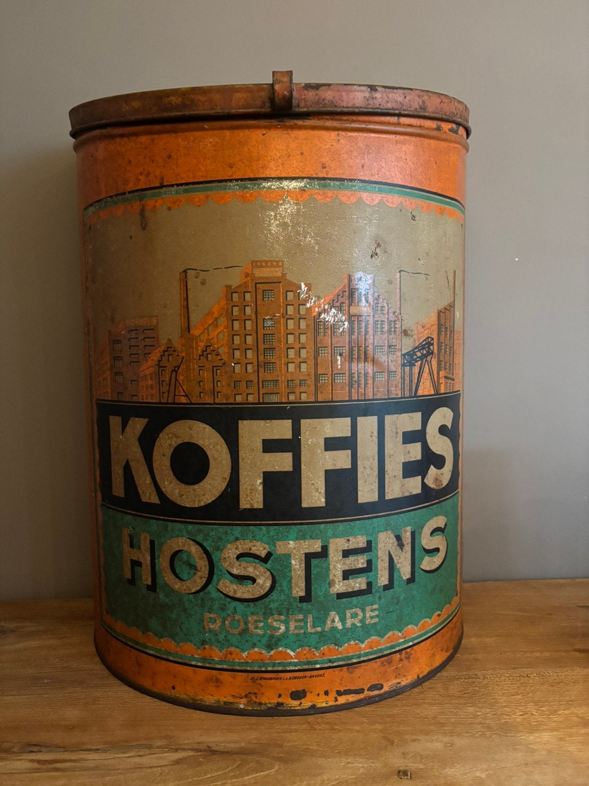 Antiek Hostens Koffies voorraadblik / winkelblik - Roeselare, Verzamelen, Ophalen