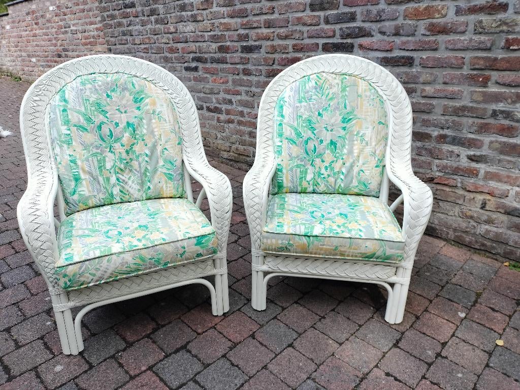 paire de fauteuils en osier avec coussins, Enlèvement, Utilisé, 100 à 125 cm, Osier ou Rotin