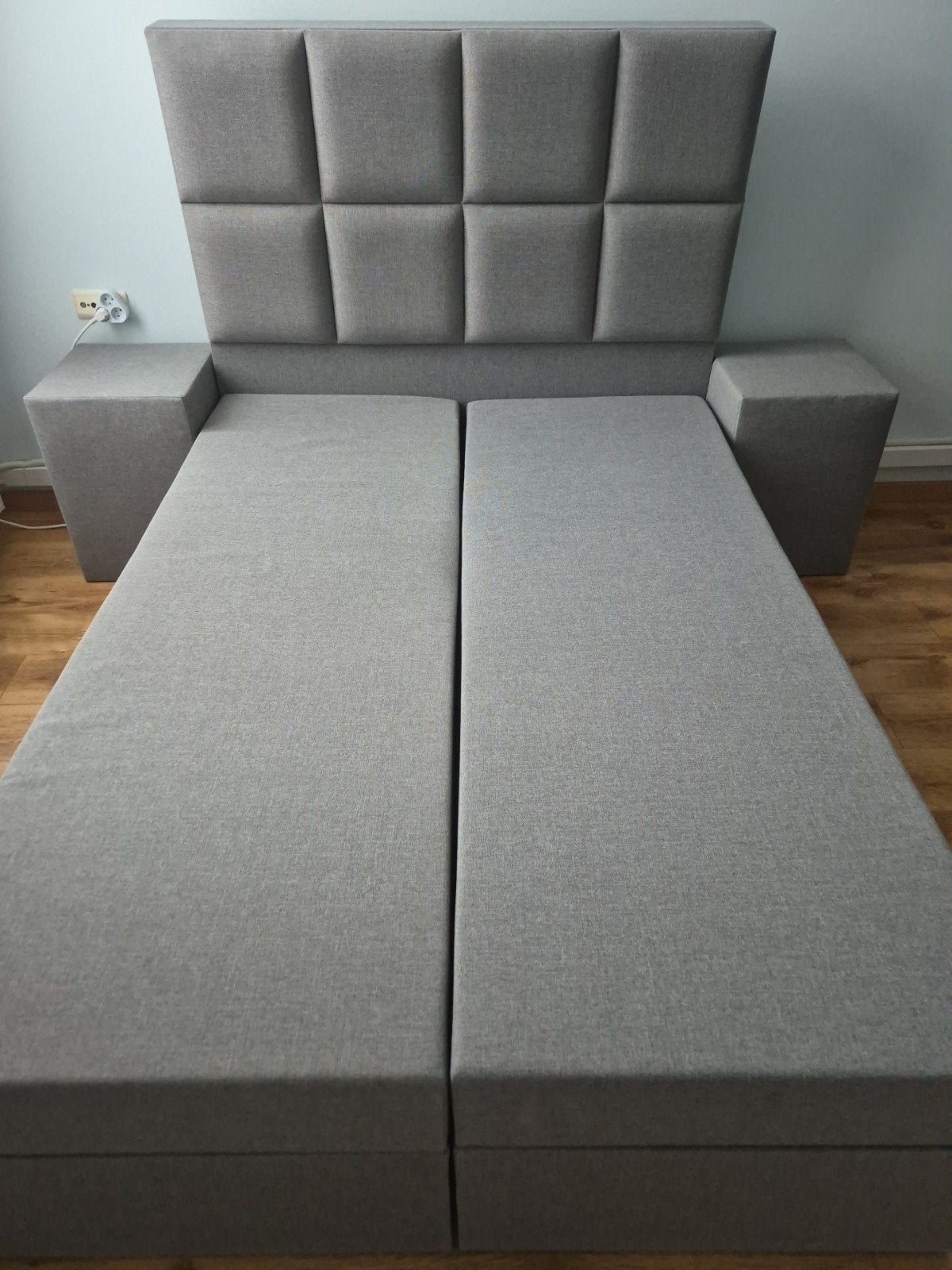 Sommier double gris avec poches de rangement, Gris, Enlèvement, 200 cm, Deux personnes
