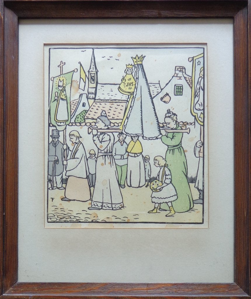 FELIX TIMMERMANS / PROCESSIE / KLEURLITHO / 32x27cm / KADER, Antiek en Kunst, Kunst | Litho's en Zeefdrukken, Gelimiteerde oplage