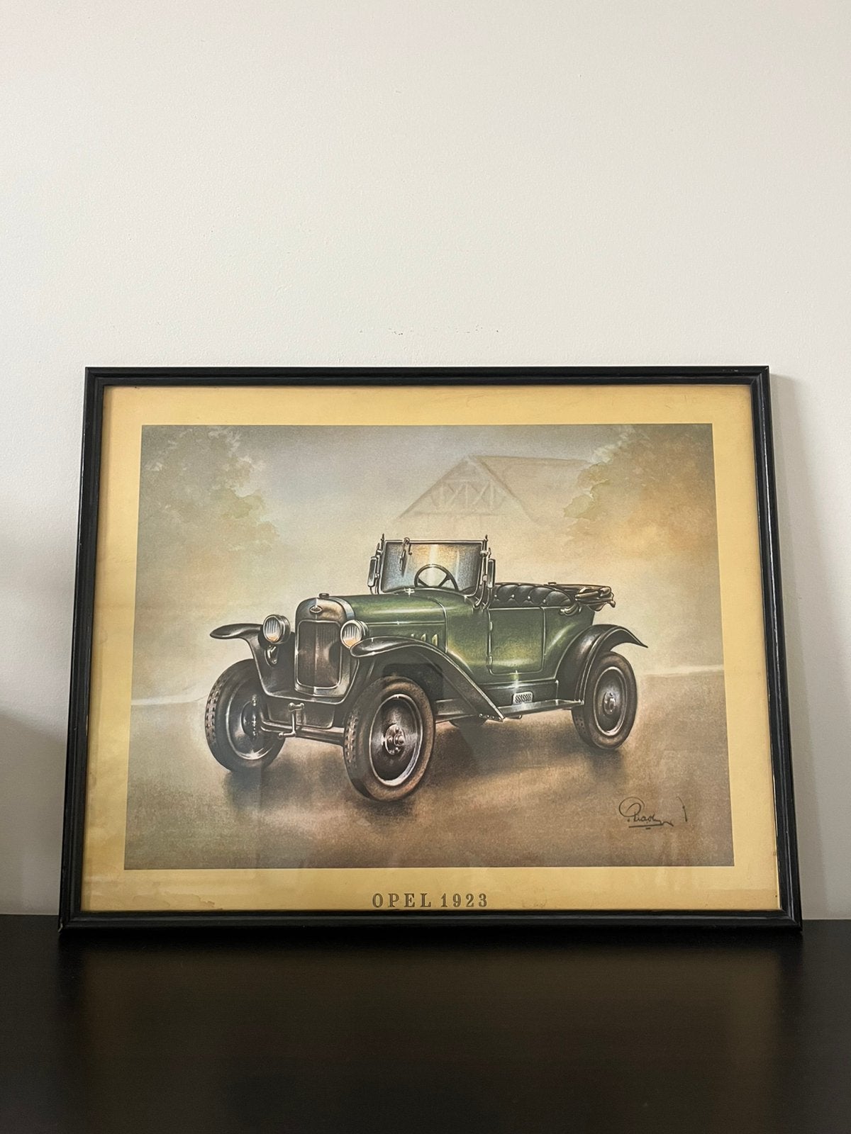 Vintage Opel 1923 oldtimerprent – retro autokunst 30x38cm, Ophalen of Verzenden, Vintage
