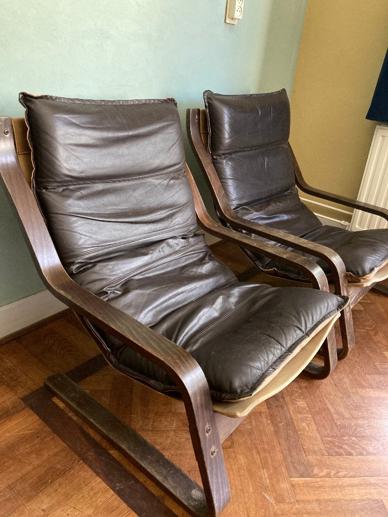 Vintage lounge fauteuils - scandinavisch design, Ophalen, Leer, Scandinavisch design - Deens design - Mid century