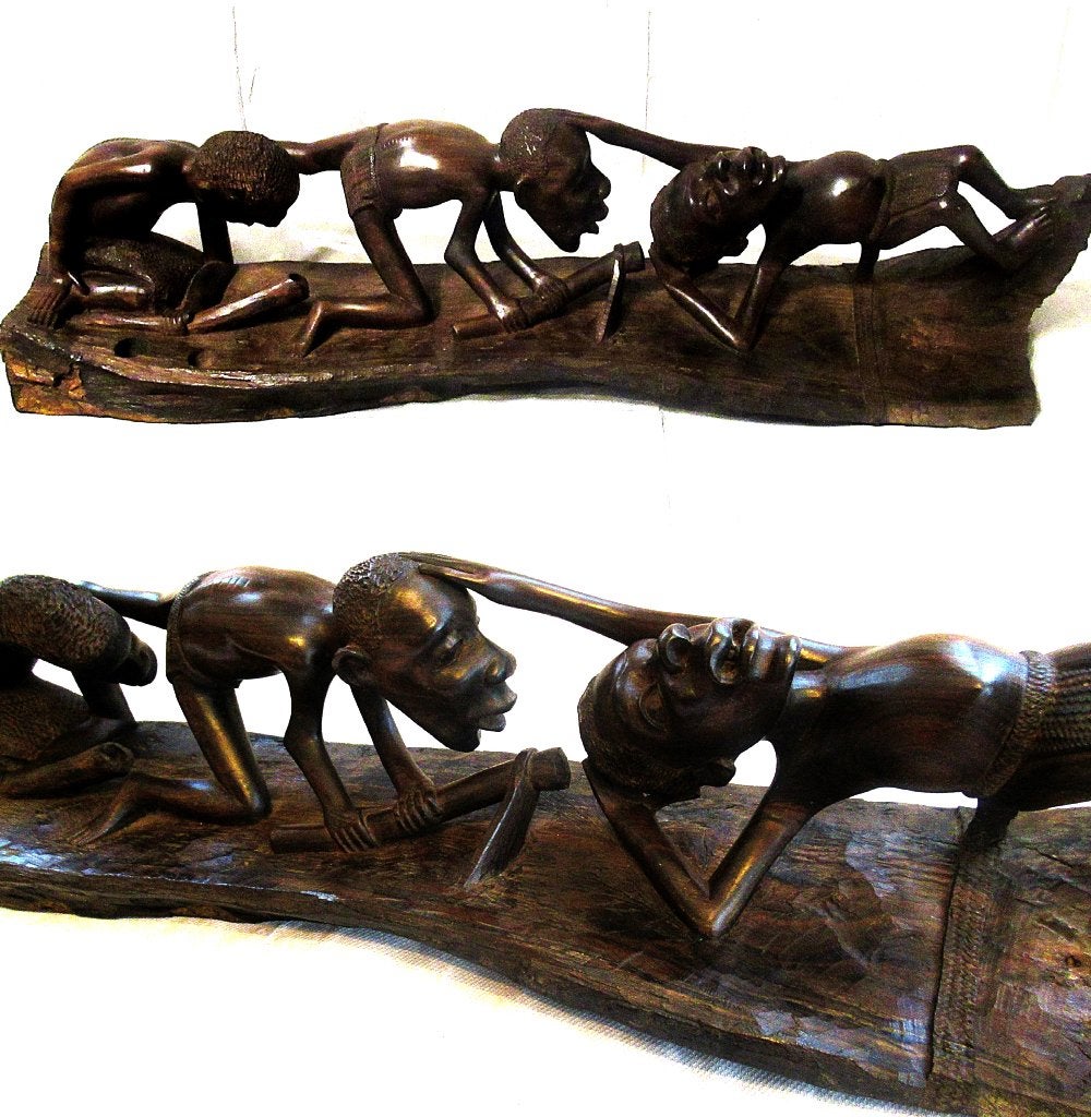 Afrikaans decor volkskunstobject beeld met houtsnijwerk 80cm, Antiek en Kunst, Ophalen of Verzenden, Hout, Beeld