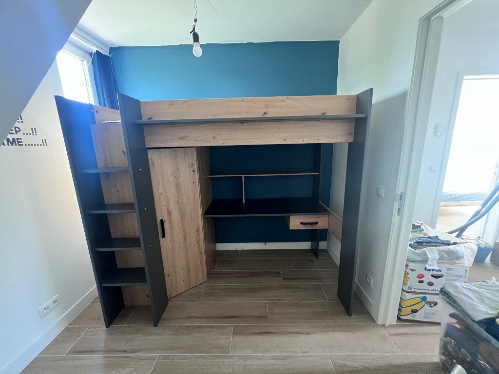 Stapelbed met bureau en kast, Ophalen, Nieuw, Hoogslaper