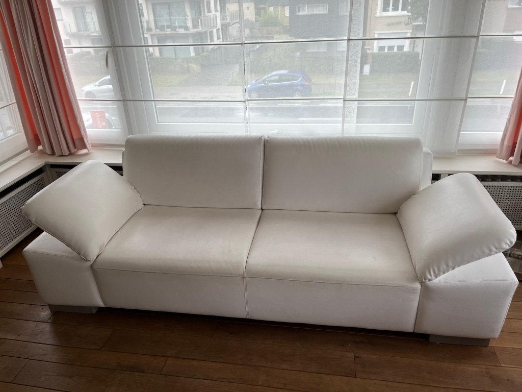 Witte lederen driezit, Ophalen, Gebruikt, Driepersoons, Rechte bank