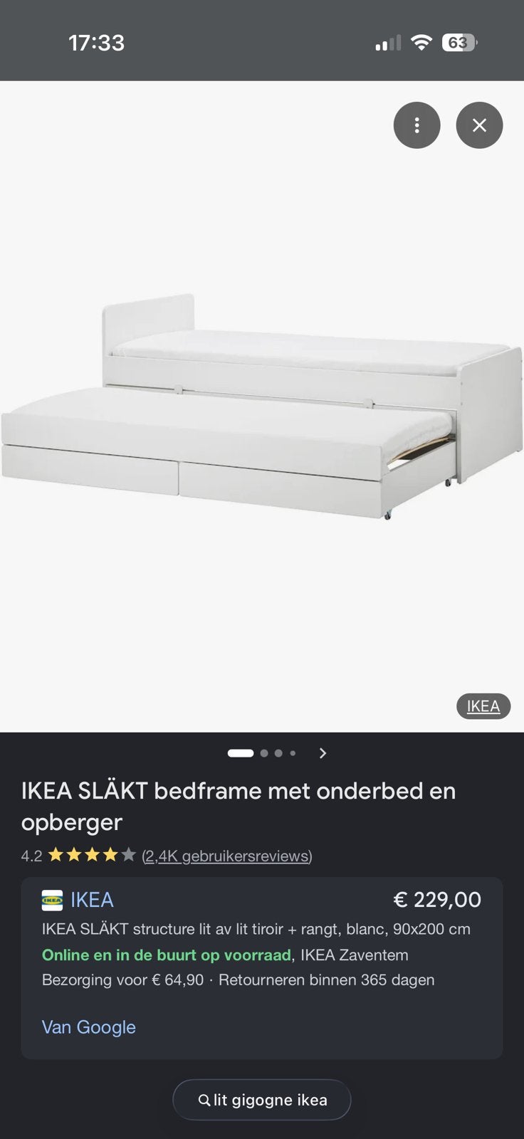 Ikea slakt lit gigogne + rangements, Enlèvement, Utilisé, Blanc