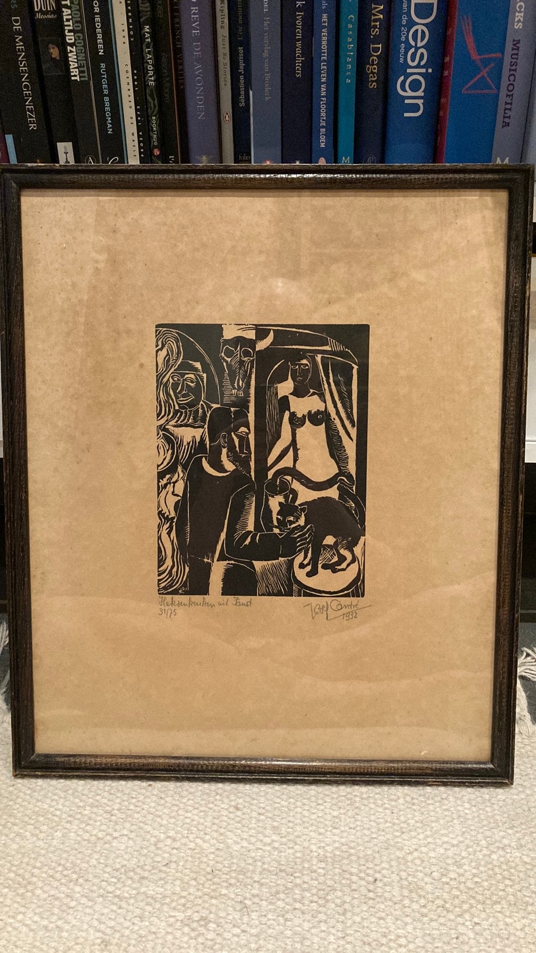 Jozef Cantré – 'Heksenkeuken (Faust)' Houtsnede 1932 (31/75), Antiek en Kunst, Ophalen, Houtsnede, Genummerd