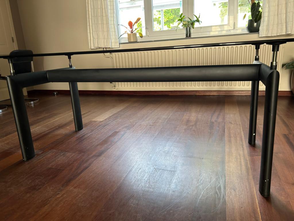 Eettafel met glazen blad, Maison & Meubles, Tables | Tables à manger, Utilisé, 100 à 150 cm, 200 cm ou plus, Cinq personnes ou plus