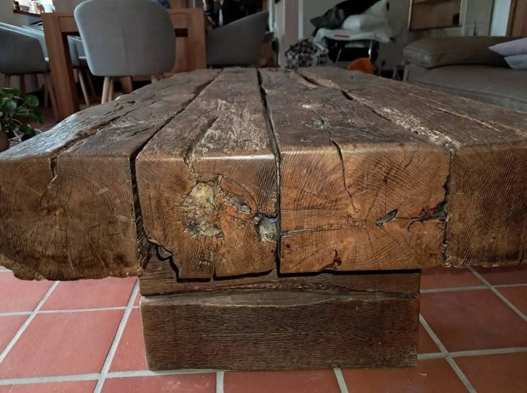 MASSIEVE WOONKAMERTAFEL, Ophalen, Zo goed als nieuw, Rechthoekig, Eikenhout