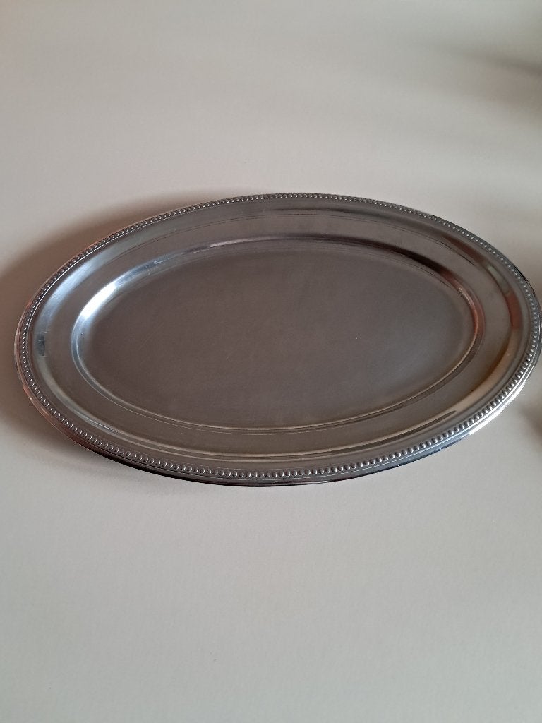 Grand plat oval en inox contour perlé, Ophalen of Verzenden, Gebruikt, Dienblad