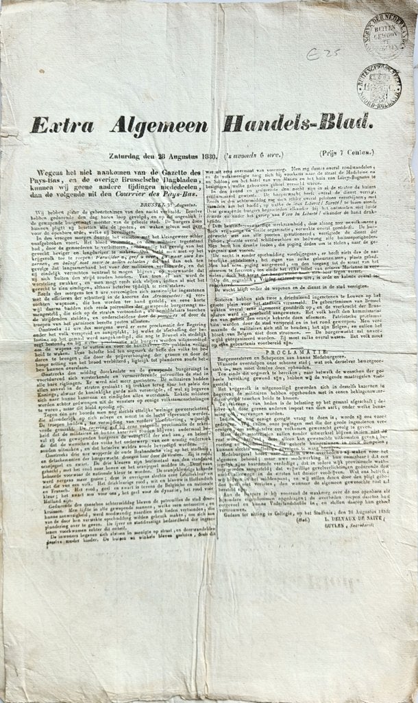 Extra Algemeen Handels-Blad 28 augustus 1830 Brussels nieuws, Boeken