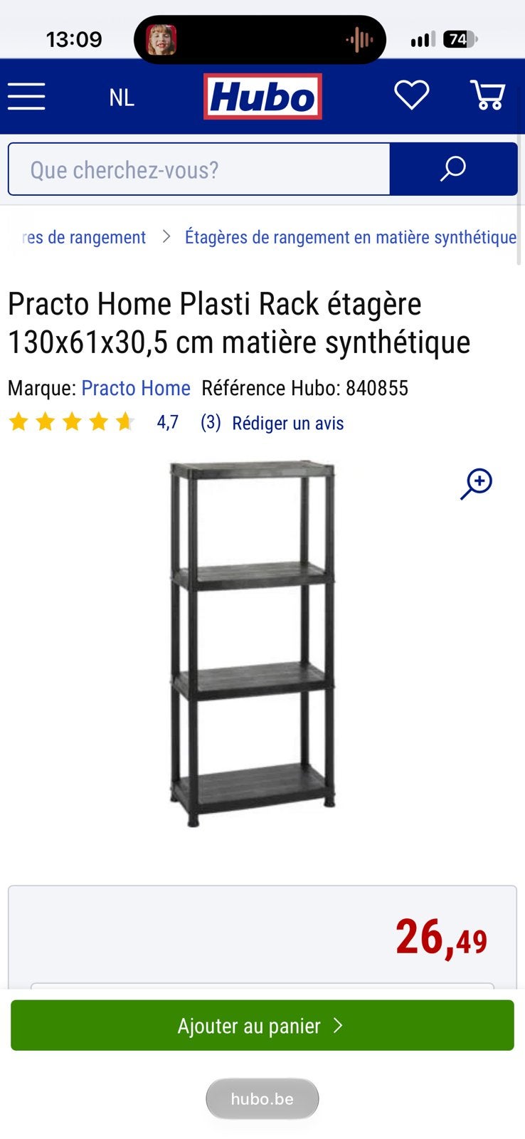 Etagere en plastique, Enlèvement, Comme neuf