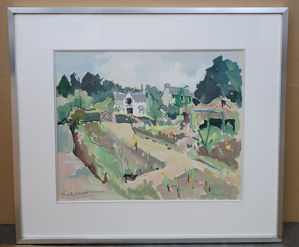 Ernest ALBERT, huizen met tuin in Bretagne, Gouache, Enlèvement ou Envoi, Paysage, Encadré