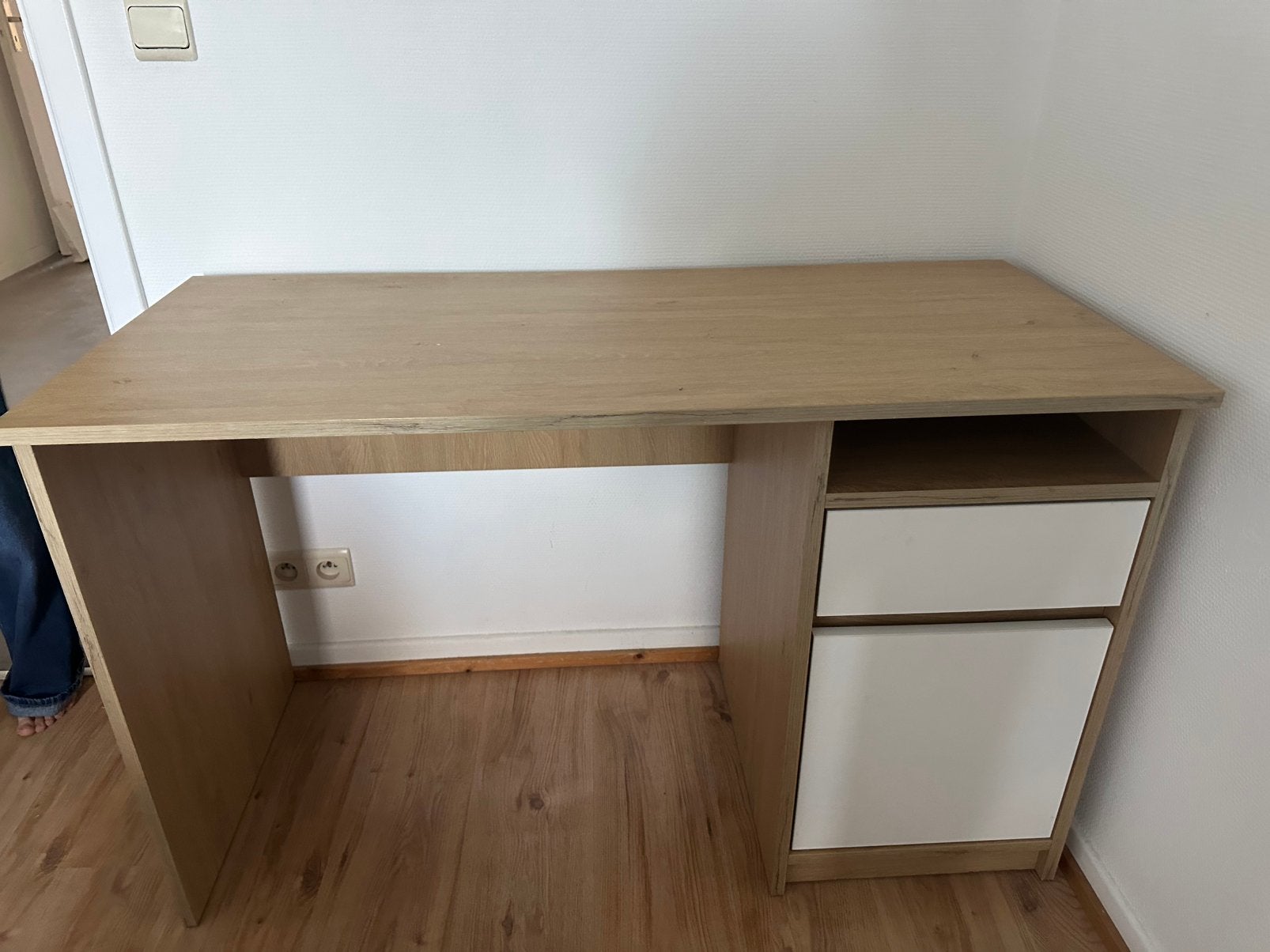 Bureau etudiant blanc et bois 1m20, Enlèvement, Utilisé, Blanc, Bois
