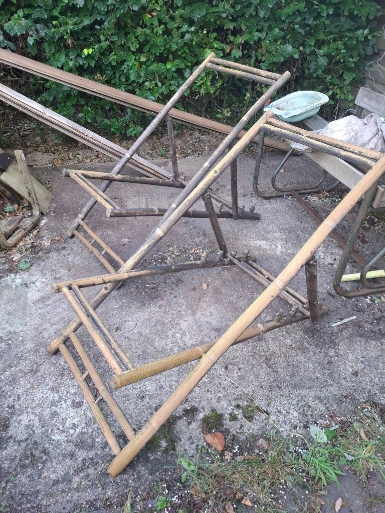2 zonnebedjes, Tuin en Terras, Ophalen, Gebruikt, Overige materialen, Inklapbaar