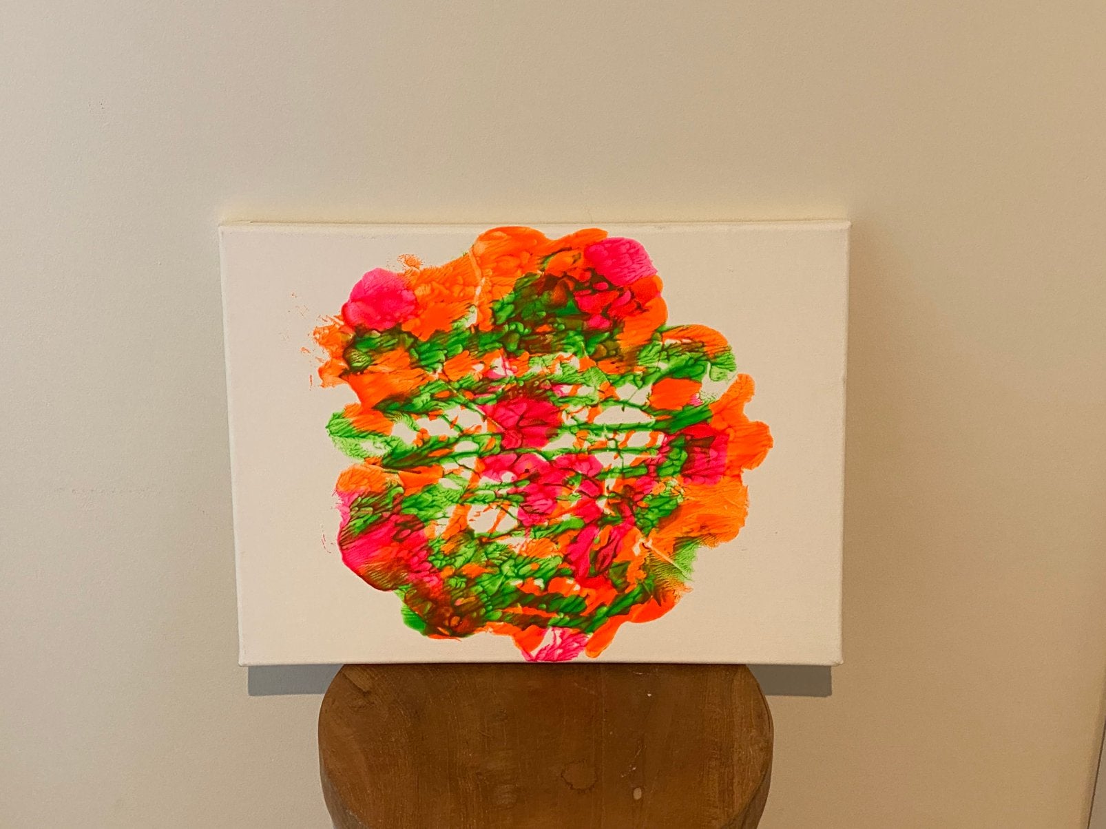 Canvas met bloem abstract (fluoverf), Antiek en Kunst, Ophalen