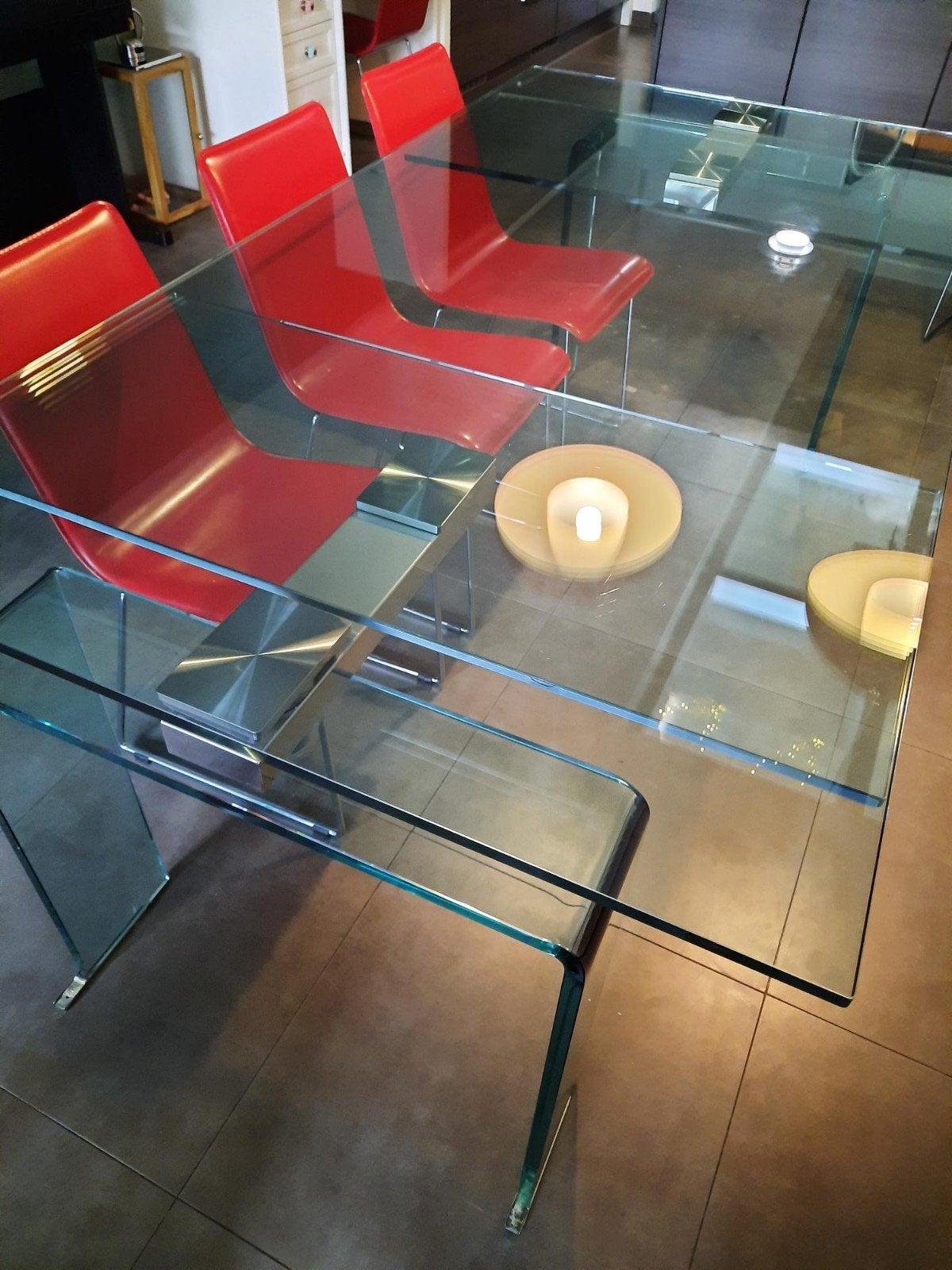 glazen tafel Italiaans design, Huis en Inrichting, Tafels | Salontafels, Ophalen, 50 – 75, Gebruikt, 100 tot 150 cm