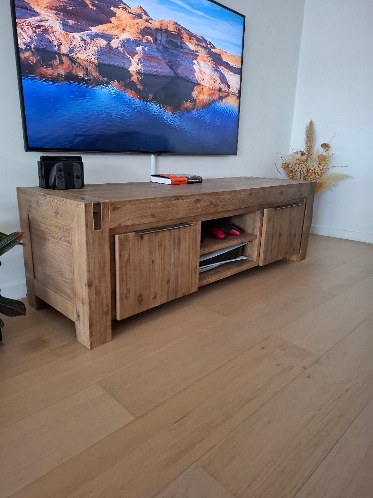 TV meubel massief hout, Maison & Meubles, Armoires | Mobilier de télévision, Comme neuf, Moins de 100 cm, 150 à 200 cm, 25 à 50 cm