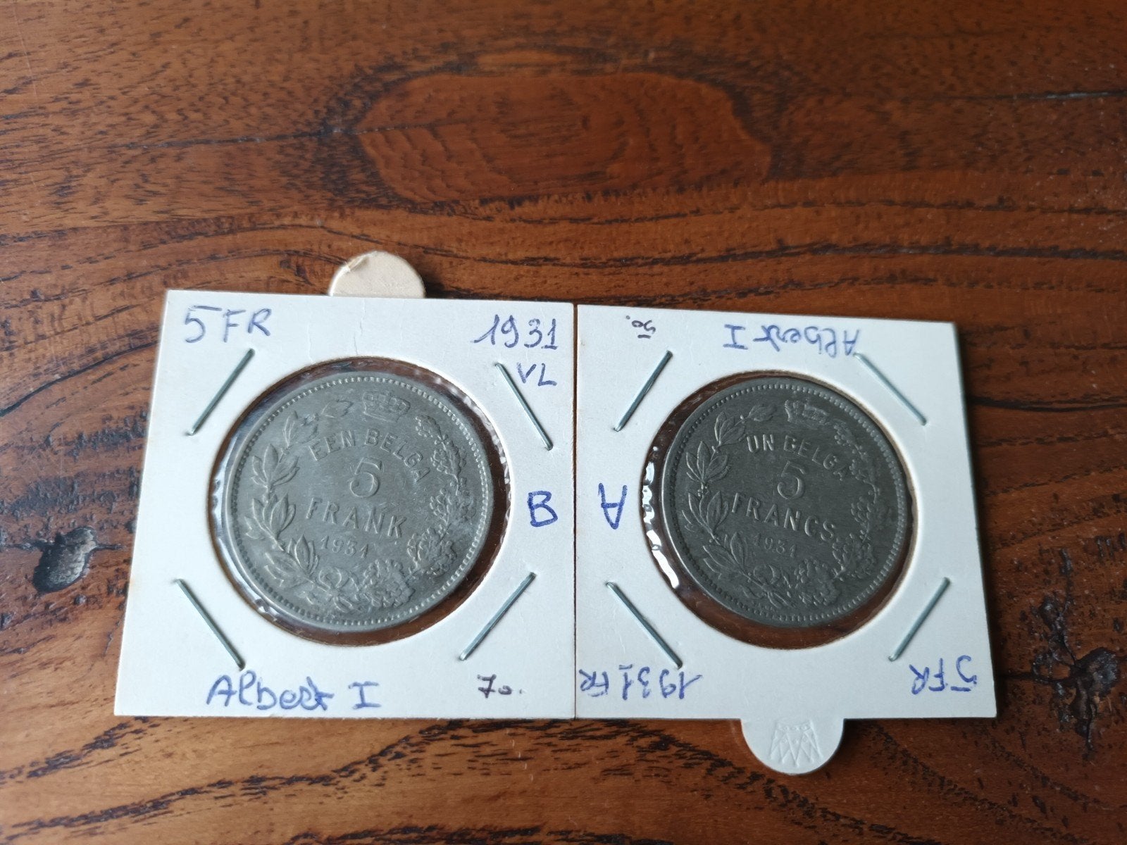 5 frank of 1 Belga 1931 VL + FR, Postzegels en Munten, Setje, Ophalen of Verzenden, Geboorte of Huwelijk, Metaal