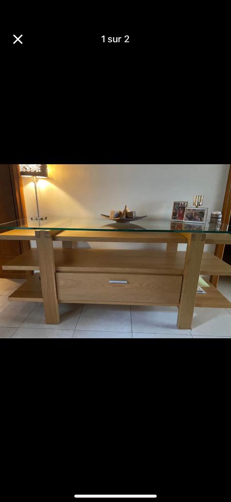 Ensemble Meuble TV + table basse, Enlèvement, Utilisé, Chêne