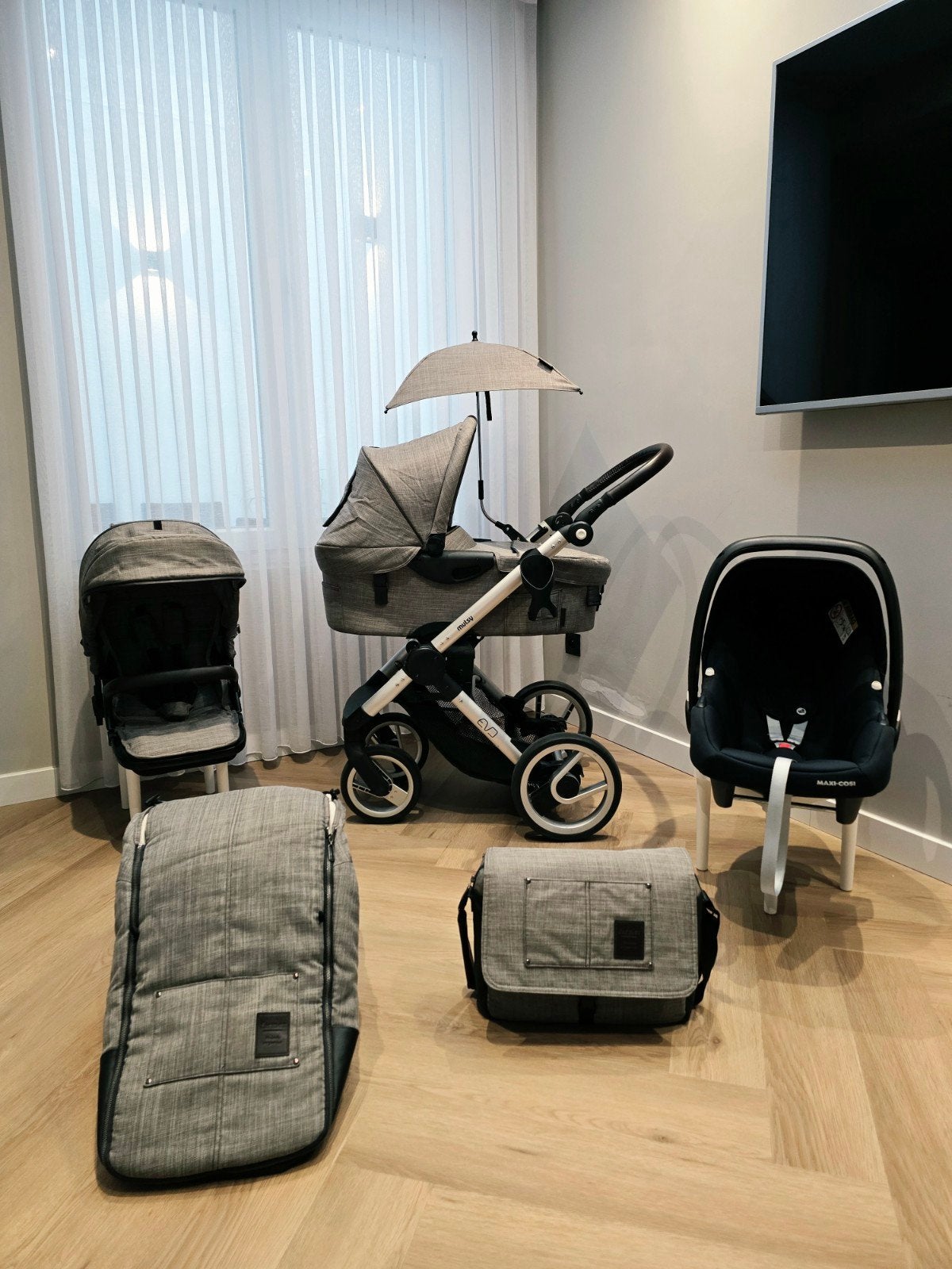 complete Mutsy evo 3in1 kinderwagen Luxe farmer edition, Zo goed als nieuw, Ophalen, Kinderwagen, Met autostoeltje