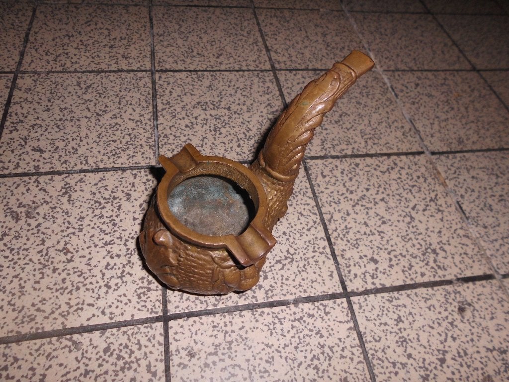oude bronzen asbak - koperen pijpvorm, Verzamelen, Ophalen of Verzenden, Asbak