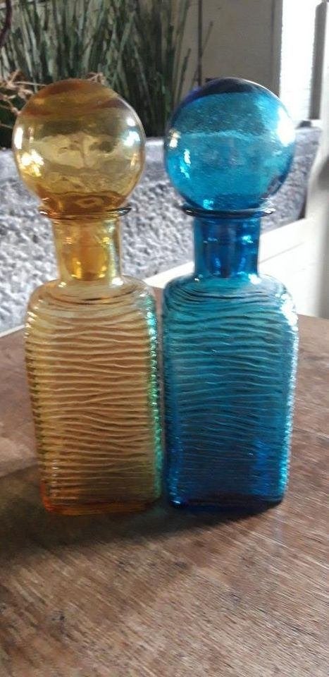 Empoli karaf petrol  30 cm 1970s geribd, Antiek en Kunst, Ophalen of Verzenden