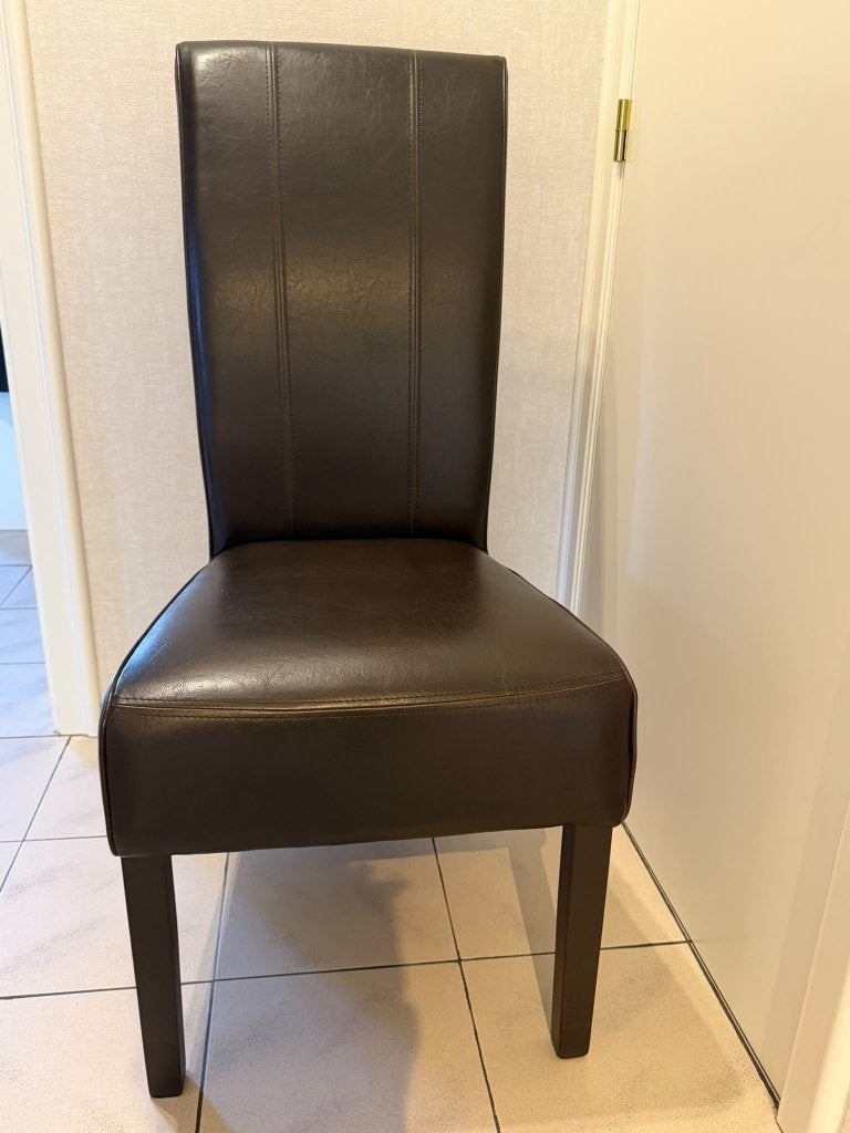 Set van 4 tijdloze lederen eetkamerstoelen (In topstaat!), Huis en Inrichting, Ophalen, Bruin, Modern klassiek, Hout