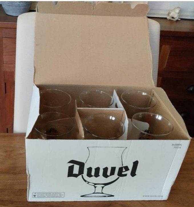 Six verres Duvel., Enlèvement ou Envoi, Boîte