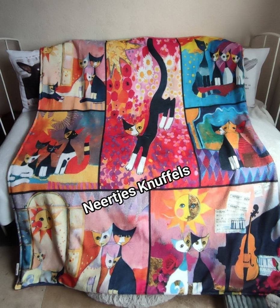 Prachtig fleece plaid met jaarkatten v Rosina Wachtmeister, Fleecedeken, Verzenden, 125 cm, Nieuw