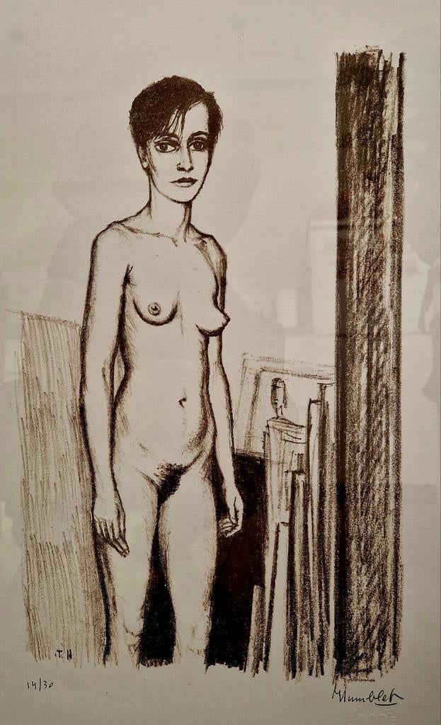 Theo Humblet - Lithografie Staand Naakt, Ophalen of Verzenden