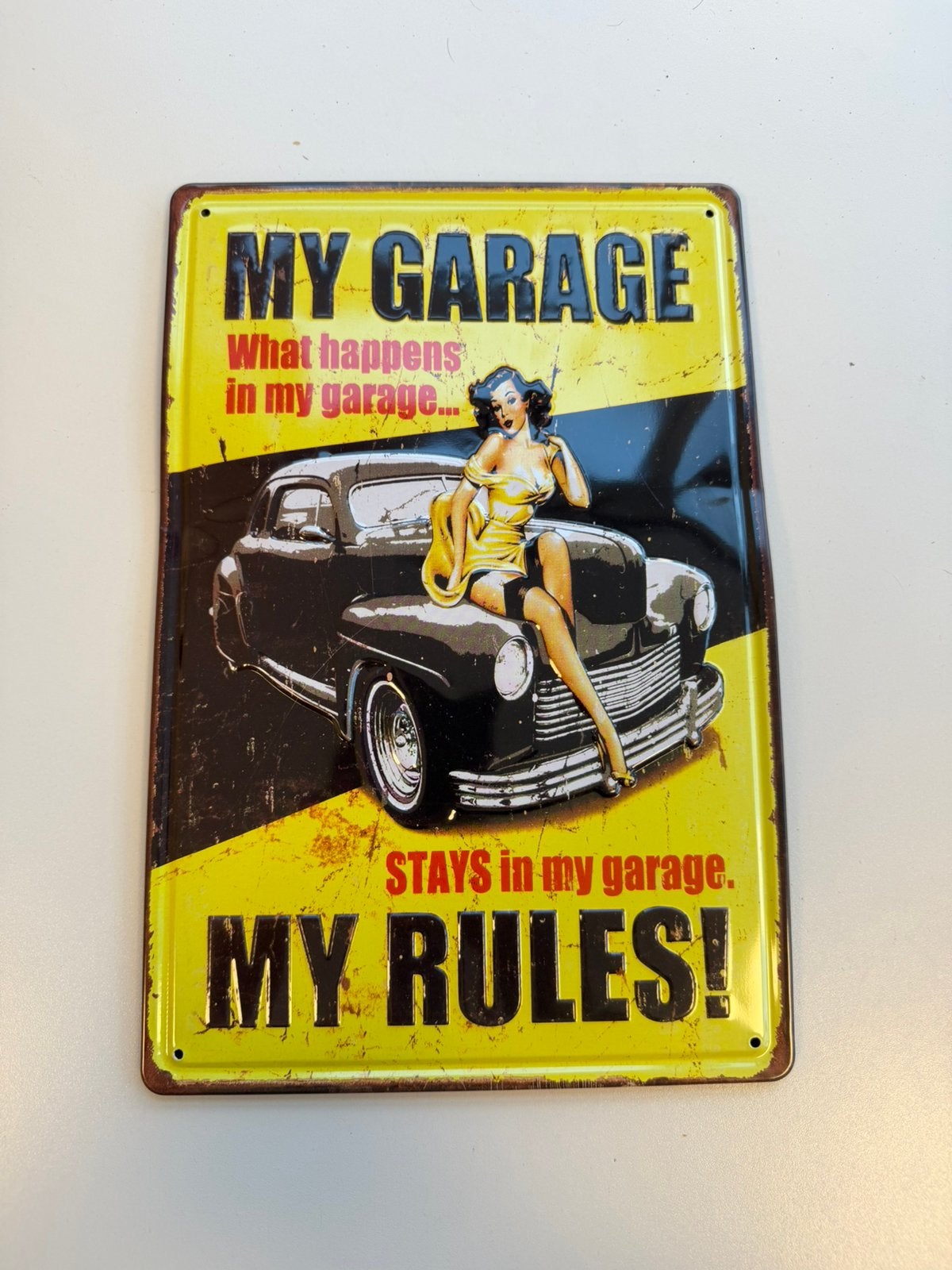 Panneau mural vintage en métal My Garage My Rules 30x20 cm, Enlèvement ou Envoi, Comme neuf, Panneau publicitaire