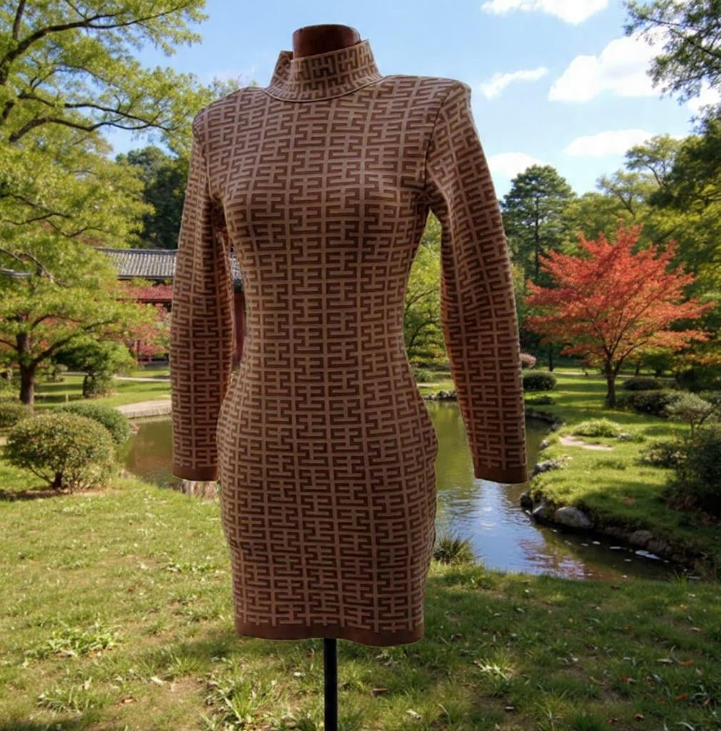 Robe Fendi ornée de l'emblématique motif FF marron, Neuf, Taille 38/40 (M), Enlèvement ou Envoi, Robe de cocktail