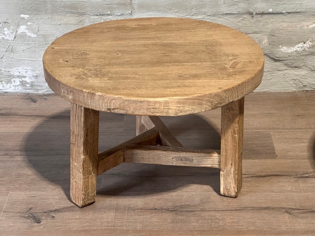 Ronde houten salontafel - 59 cm doorsnede + 40 cm hoog, 50 tot 100 cm, ., Nieuw, Landelijk