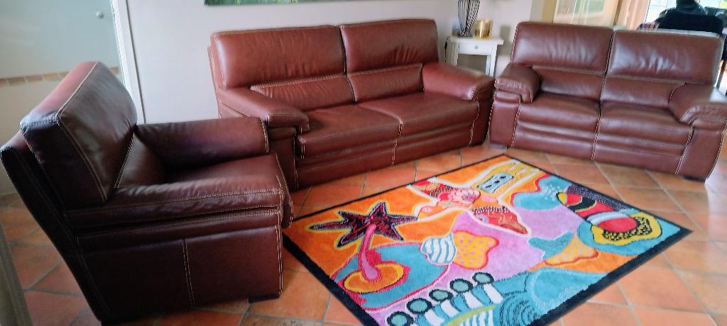 Salon en cuir, Huis en Inrichting, Zetels | Zetels, Ophalen, Gebruikt, Overige maten, Rechte bank