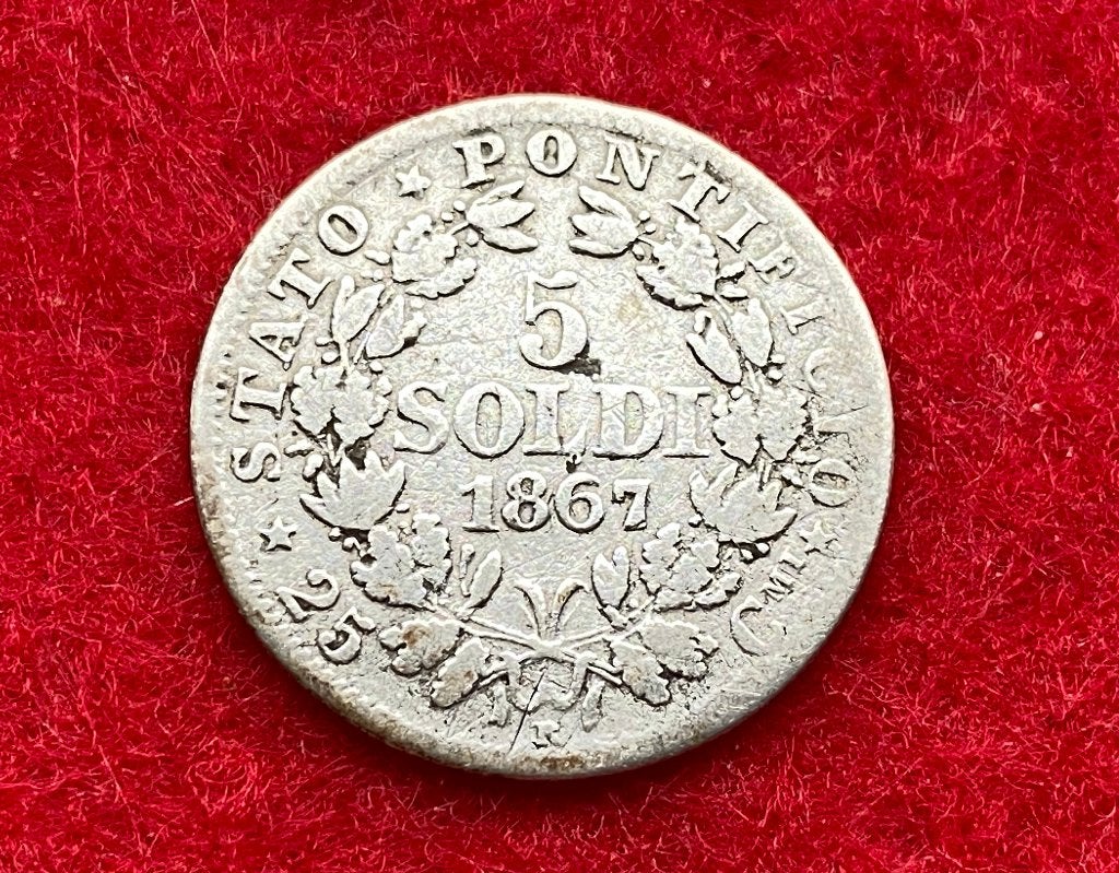 Ancienne Pièce Italienne de 5 Soldi de 1867 R en Argent, Enlèvement ou Envoi, Argent