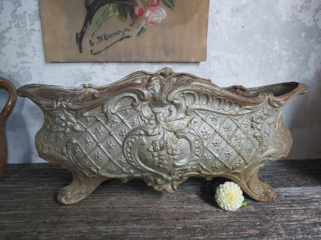 Prachtige antieke zware franse gietijzeren jardiniere barok, Antiek en Kunst, Curiosa en Brocante, Ophalen